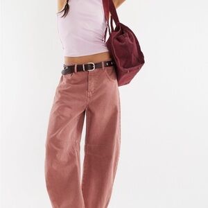 NWT Free People Good Luck Mid Rise Barrel Jeans Sunsetter Pink Size 27